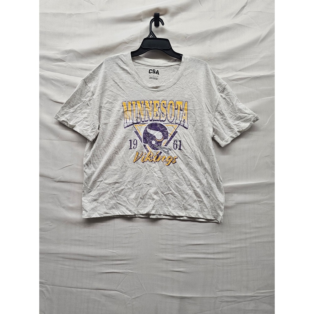 CSA Womens Minnesota Vikings Graphic T-Shirt Gray Cotton Blend Casual Size Large